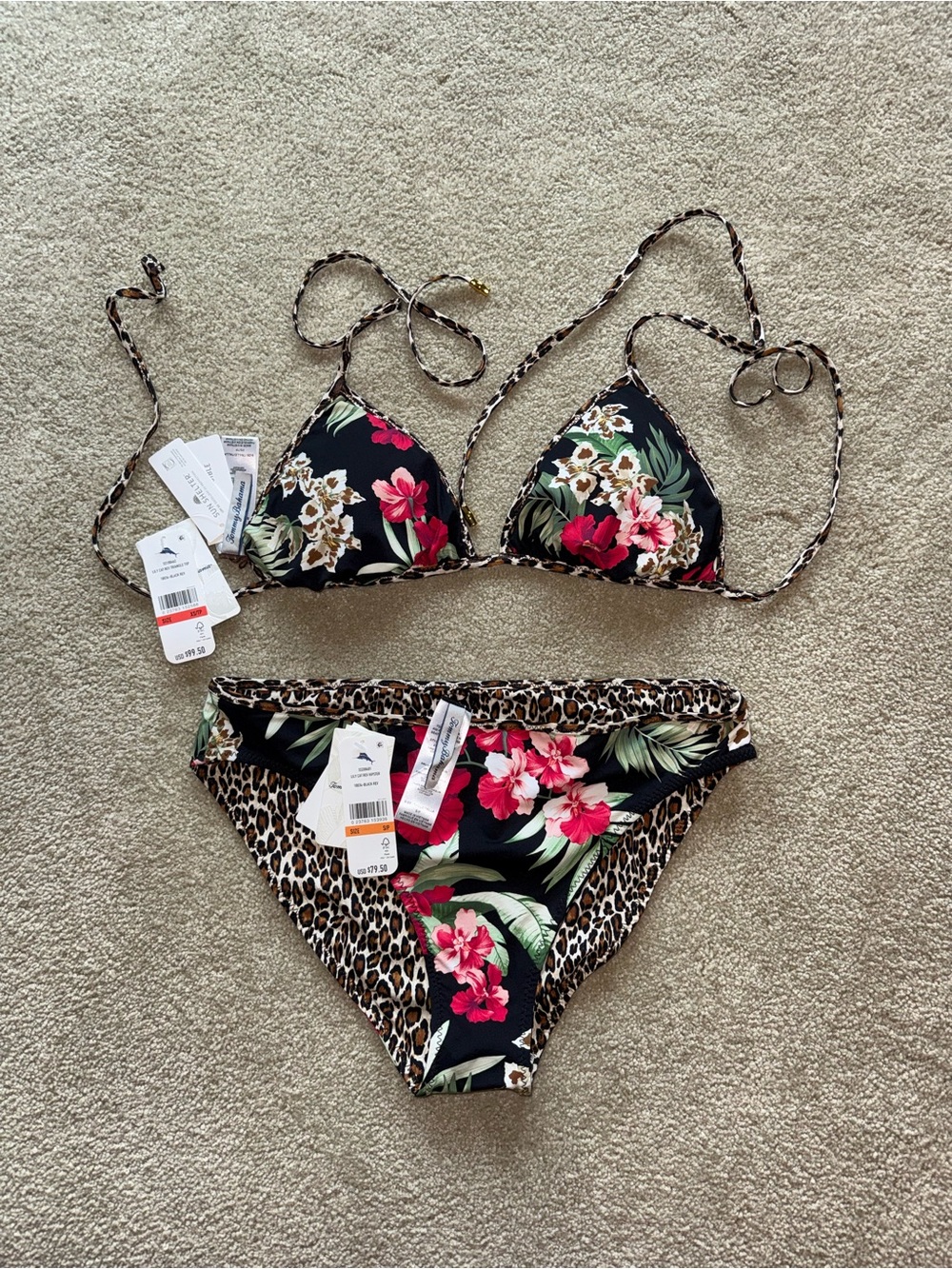 Reversible Tommy Bahama Black Floral & Leopard Print Bikini - Picture 2 of 3